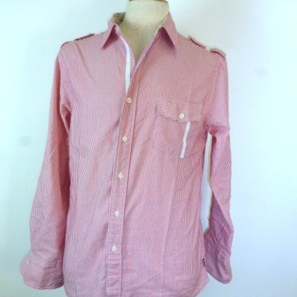 ENGLISH LAUNDRY STRIPE epaulets WORK shirt contrast cuff M
